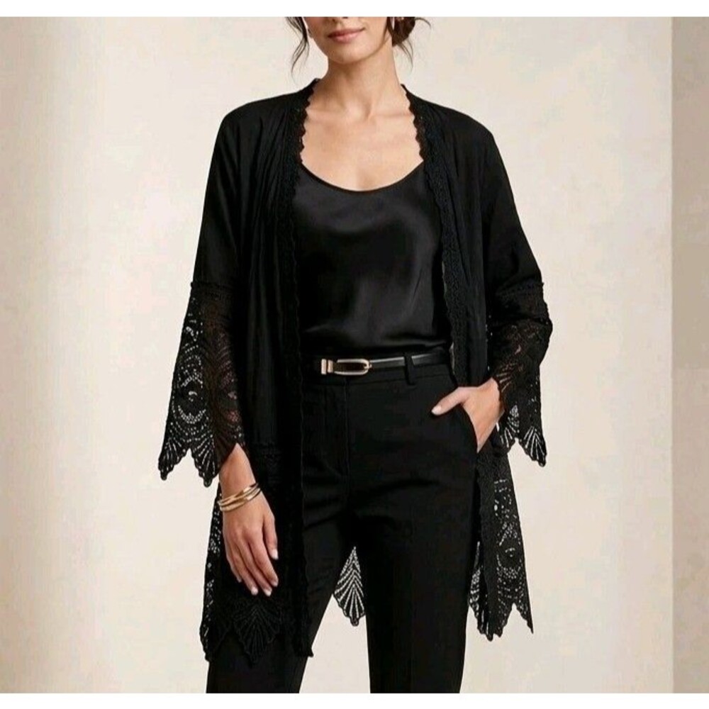 Solitaire Women's Black Crochet Lace Kimono Cardigan Jacket Size 1X